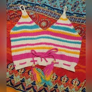 Striped Knitted Crotched Halter Tank Top Hippie Top